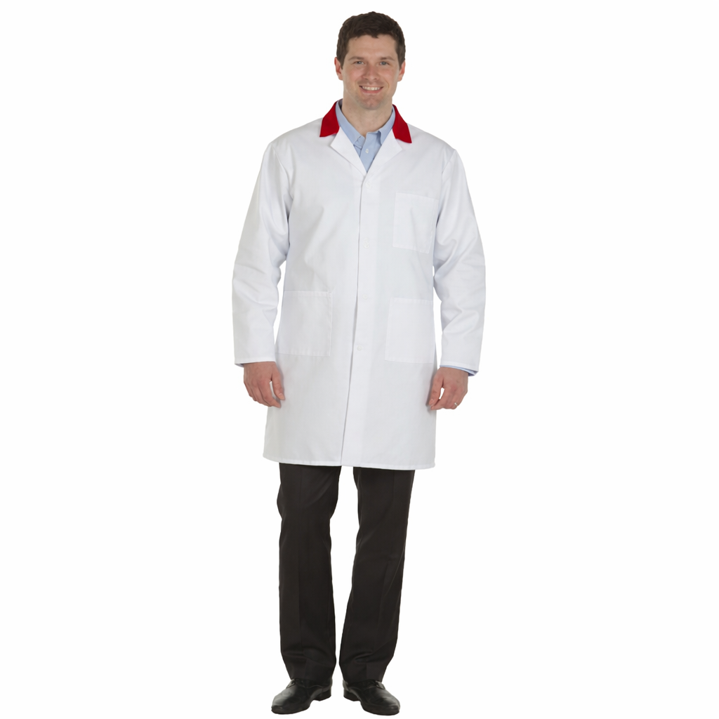White Men's (Unisex) Lab Coat with Coloured Collar