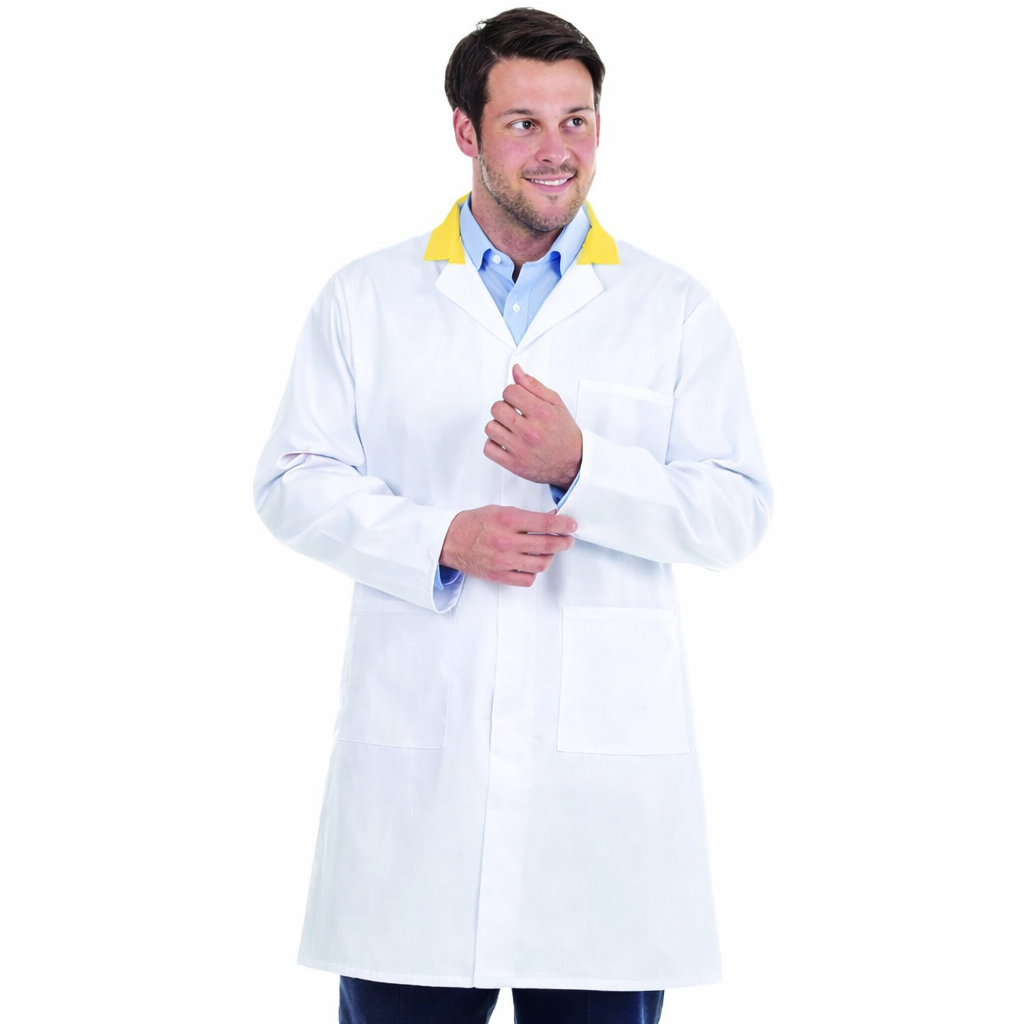 White Men's (Unisex) Lab Coat with Coloured Collar