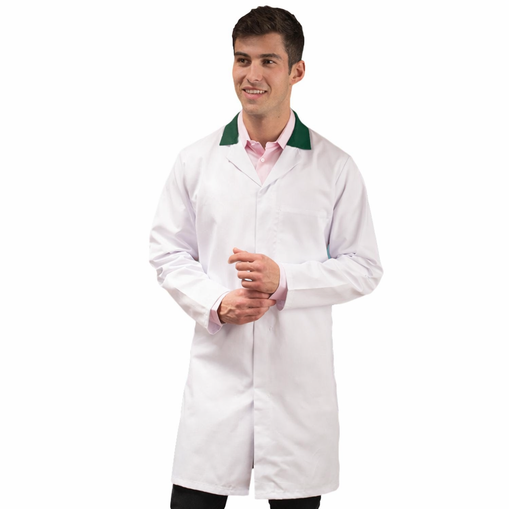 White Men's (Unisex) Food Trade Coat with Coloured Collar