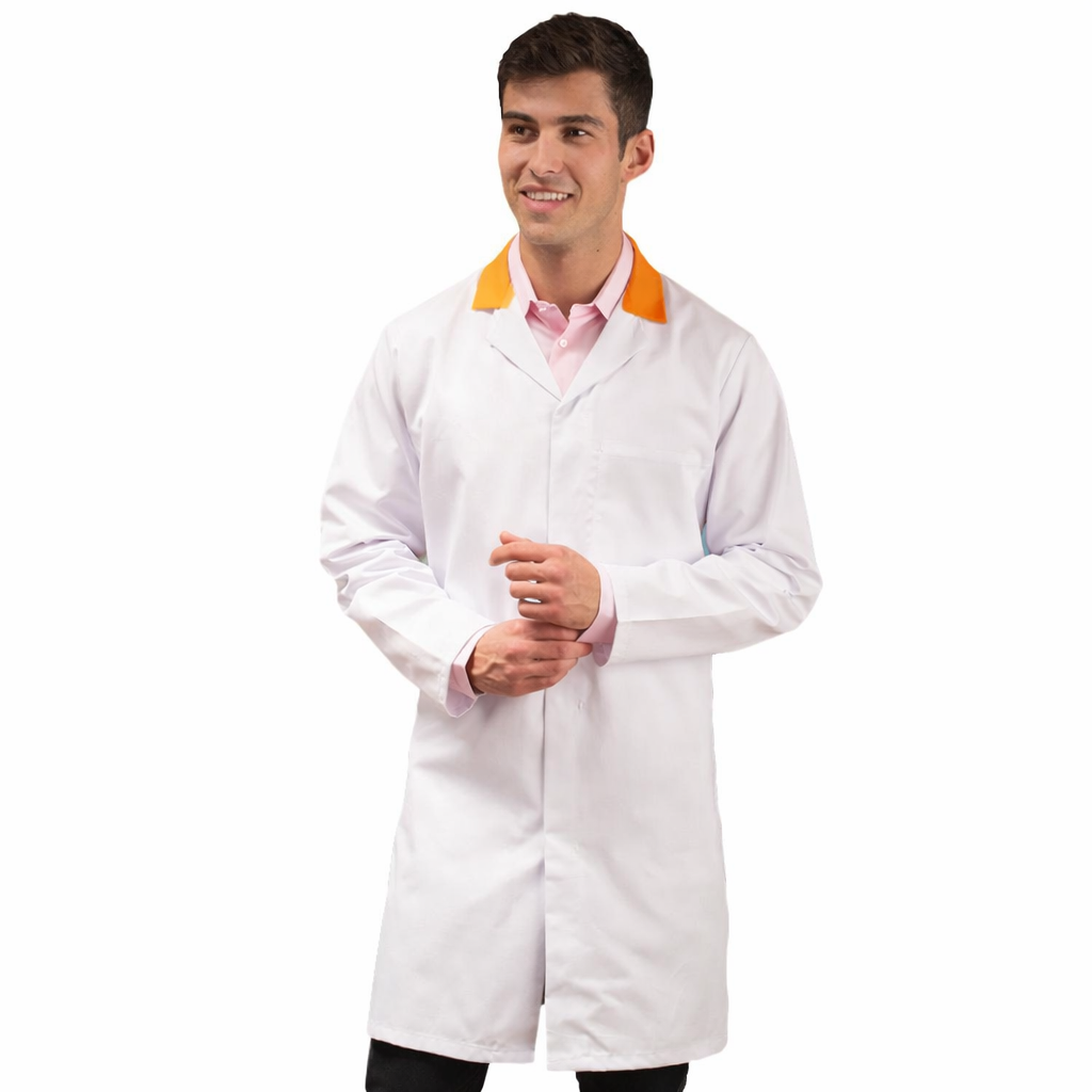 White Men's (Unisex) Food Trade Coat with Coloured Collar