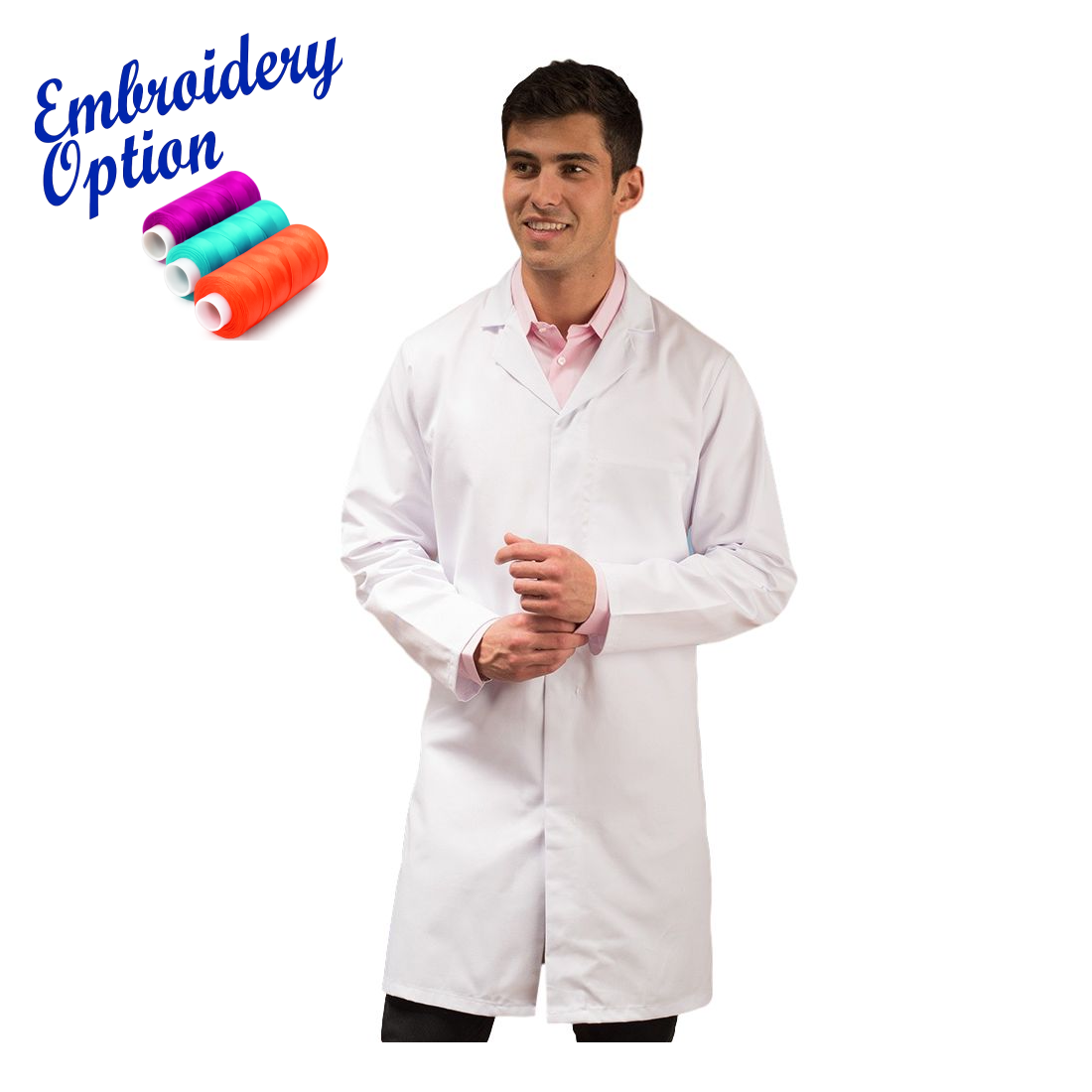 Embroidered White Food Trade Coat (No External Pockets) - Men's (Unisex)