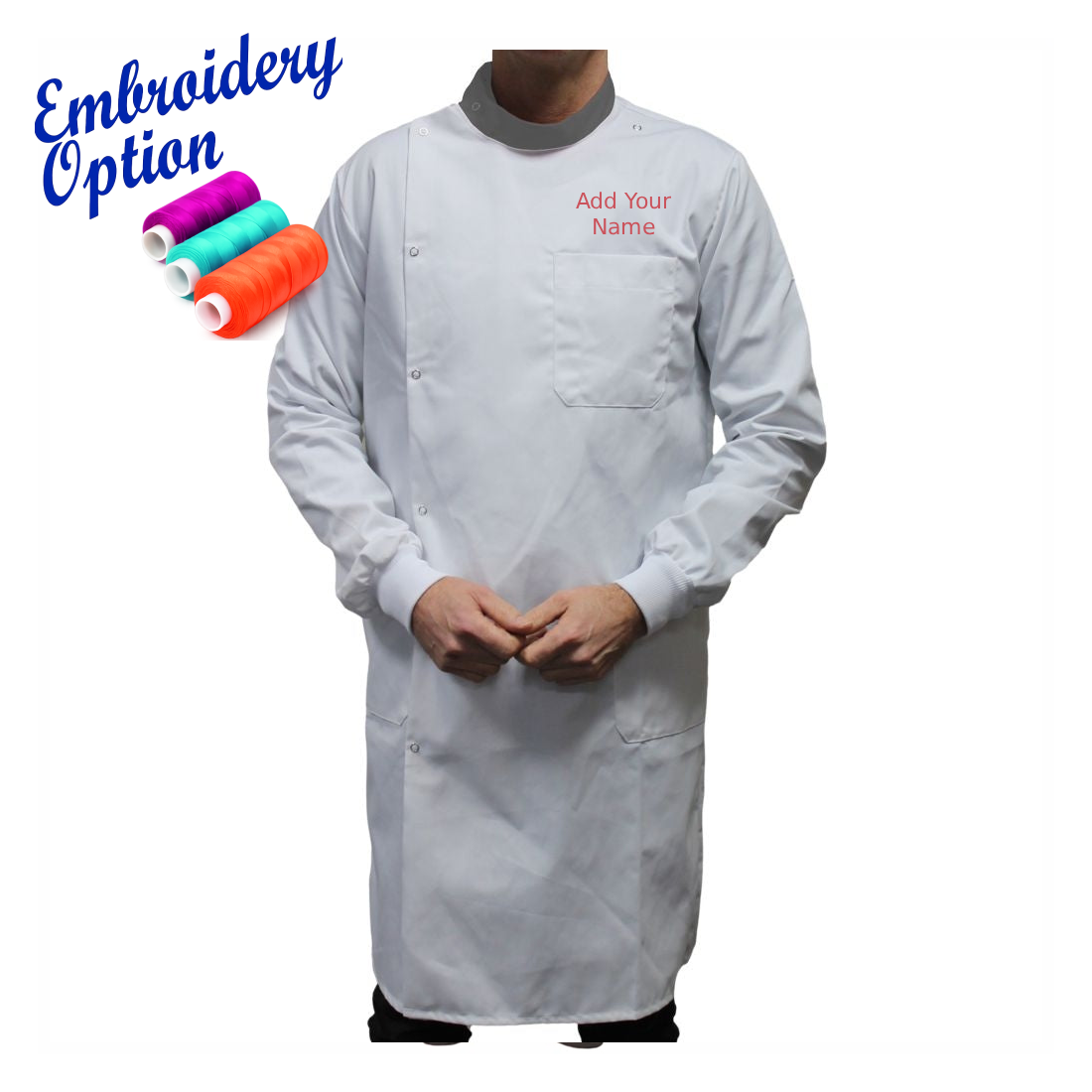 Embroidered White Howie Lab Coats with Coloured Collar